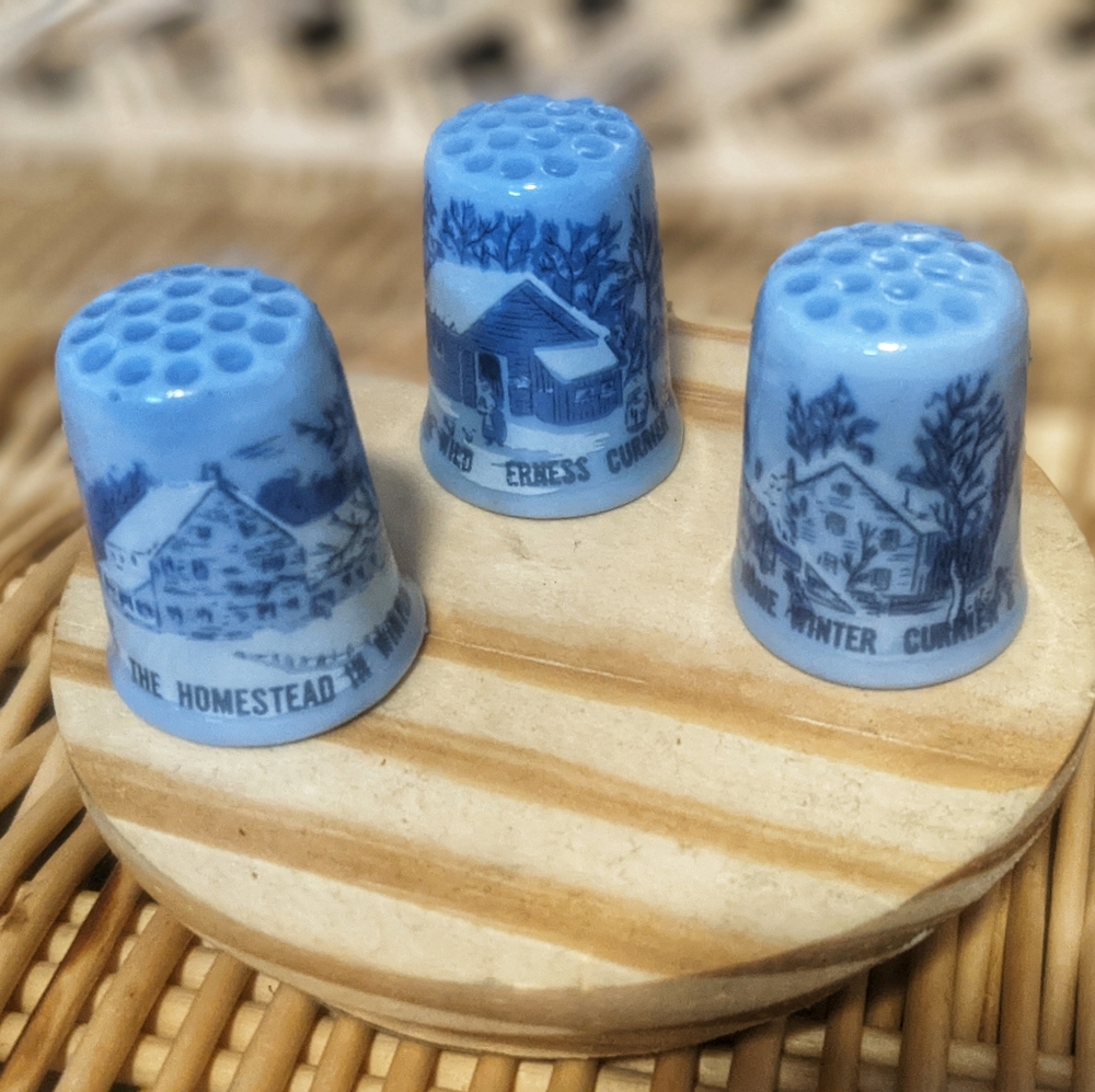 Vintage Currier & Ives Thimble Set of 3 Collection